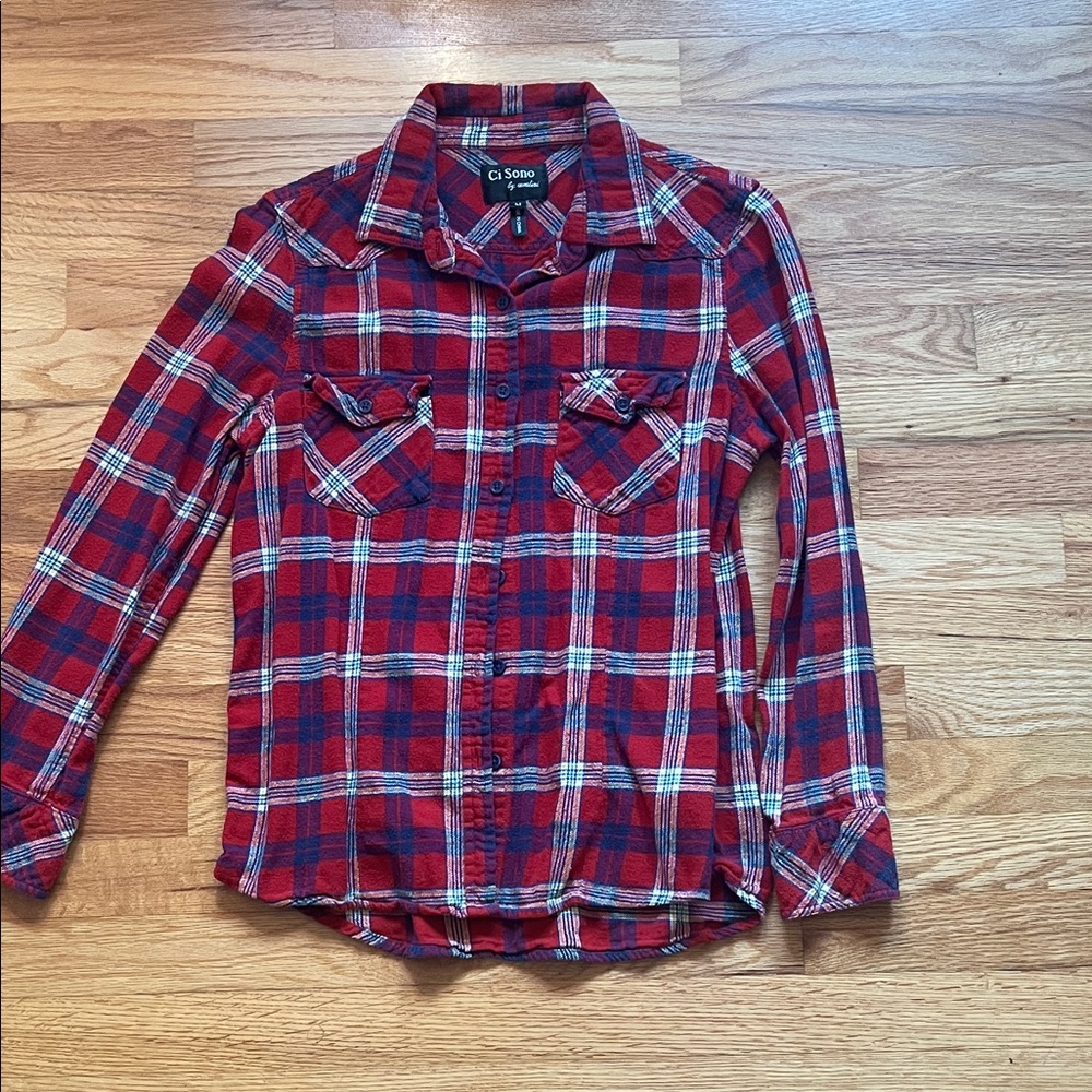 Ci Sono Red and Blue Plaid Button Down Shirt